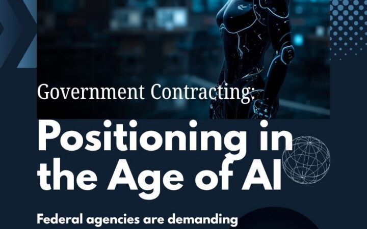 Dark image with robot at top then human hands shaking at bottom. Text read Positioning in the age of AI