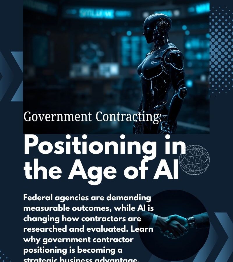 Dark image with robot at top then human hands shaking at bottom. Text read Positioning in the age of AI